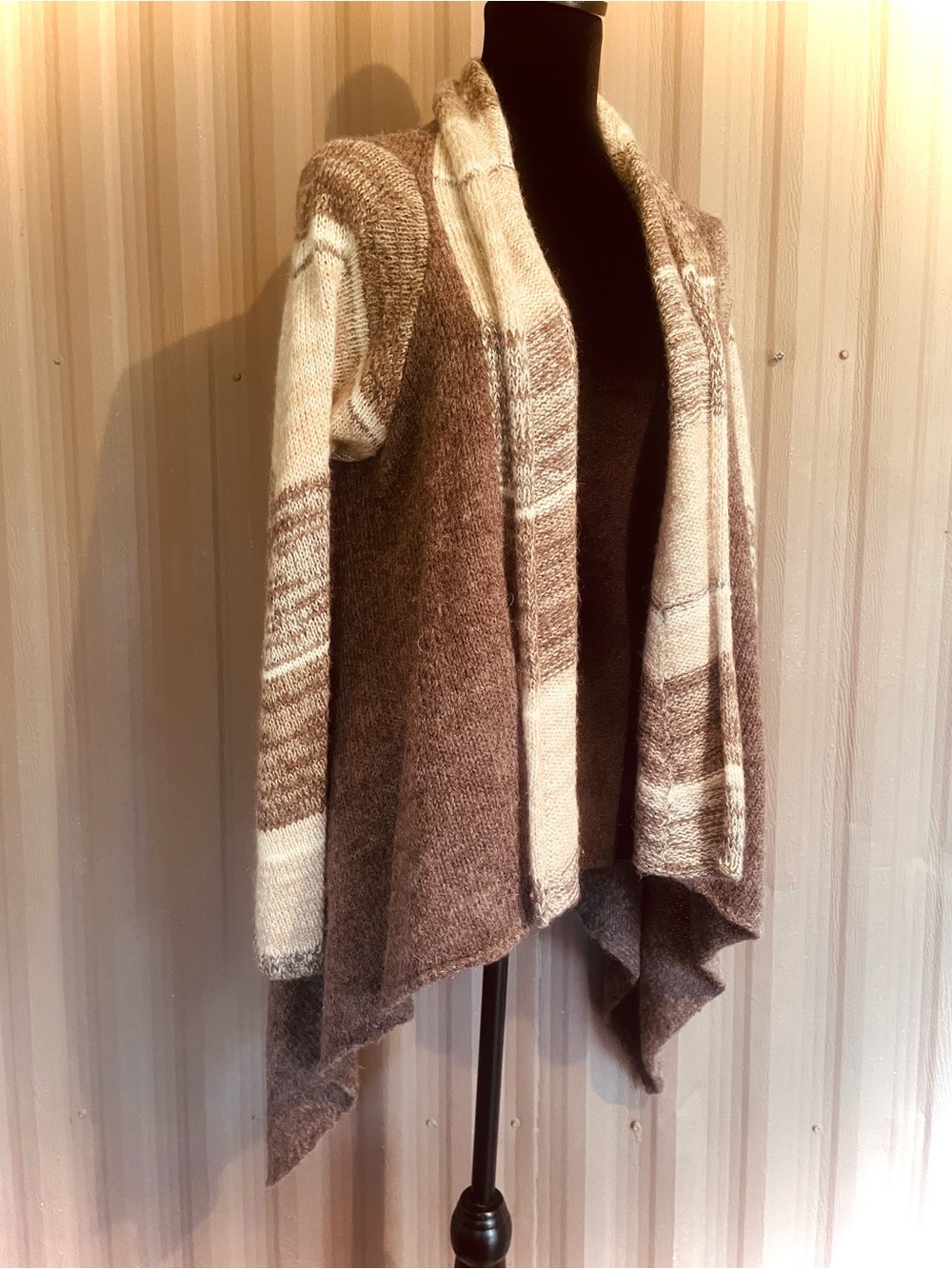 SISTERS Wool Blend Open Waterfall Cardigan Sweater Neutrals Women's sz M / L